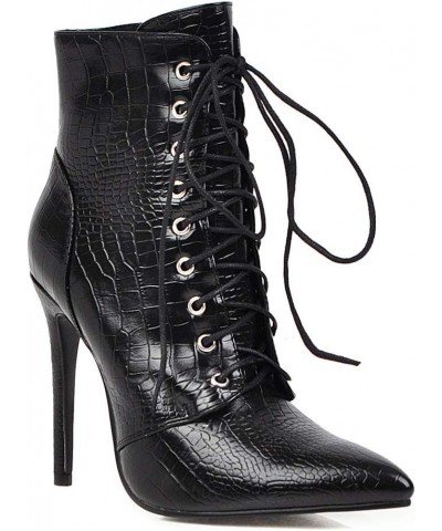 Synthetic Fashion Pointed Toe Stiletto Zipper Lace-up High Heel with 10 cm Ankle Evening Party Boots for Women Big Size Ty62 ...