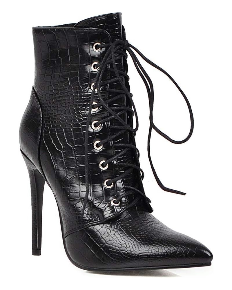 Synthetic Fashion Pointed Toe Stiletto Zipper Lace-up High Heel with 10 cm Ankle Evening Party Boots for Women Big Size Ty62 ...