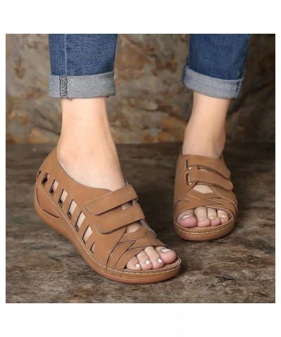 Casual Sandals Women 2021 Summer Hollow Simple All-Match Women's Sandals Comfortable Slope with Retro Sandals Women Brown 9 B...