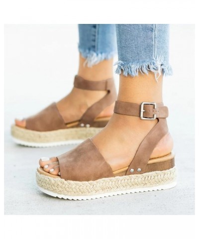 Sandals for Women Closed Toe Casual Wedges Platforms Sandals Women's Shoes Toe Women's sandals Brown➤➤2024 Shoes for Women $1...