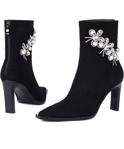 Women Elegant Evening Dress Ankle Boots Women Block Heel Flower Ankle Boots Women Zip Pointed Toe Ankle Boots Black $32.39 Boots