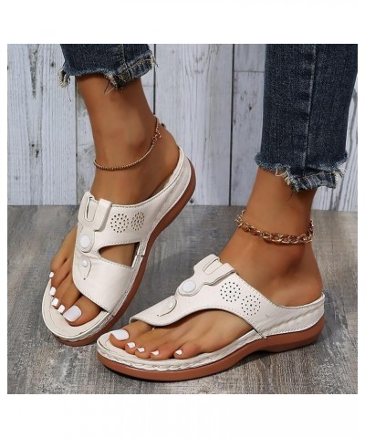 Women Summer Roman Comfy Sandals Flat Bottomed Slip on Clip Toe Flip Flops Sandals With Arch Support White $8.98 Sandals