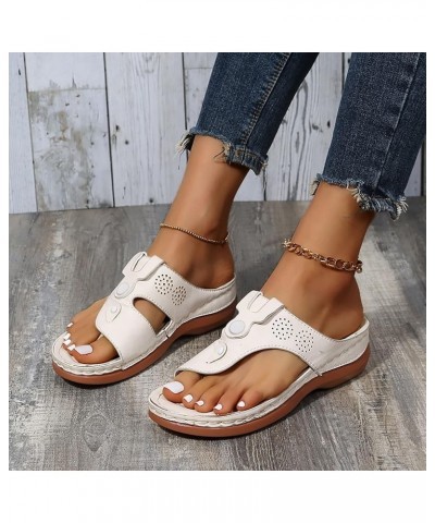 Women Summer Roman Comfy Sandals Flat Bottomed Slip on Clip Toe Flip Flops Sandals With Arch Support White $8.98 Sandals