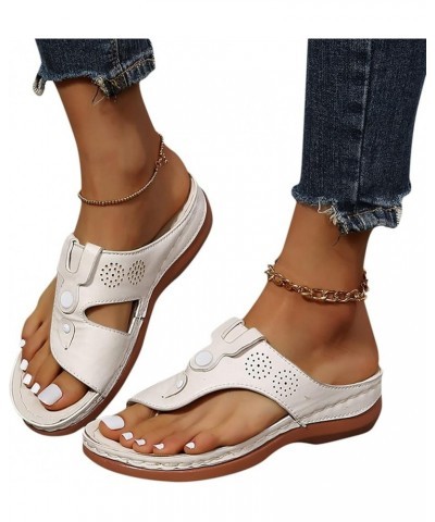 Women Summer Roman Comfy Sandals Flat Bottomed Slip on Clip Toe Flip Flops Sandals With Arch Support White $8.98 Sandals