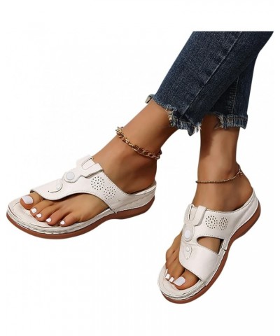 Women Summer Roman Comfy Sandals Flat Bottomed Slip on Clip Toe Flip Flops Sandals With Arch Support White $8.98 Sandals