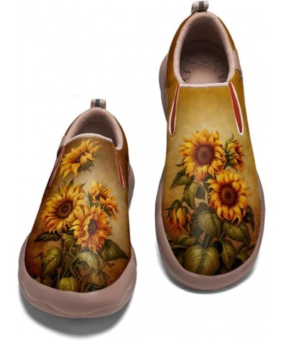 Walking Shoes for Women Slip Ons Casual Leather Loafers Comfortable Art Painted Travel Sneaker Sunflowers Sunflowers-27 $35.5...