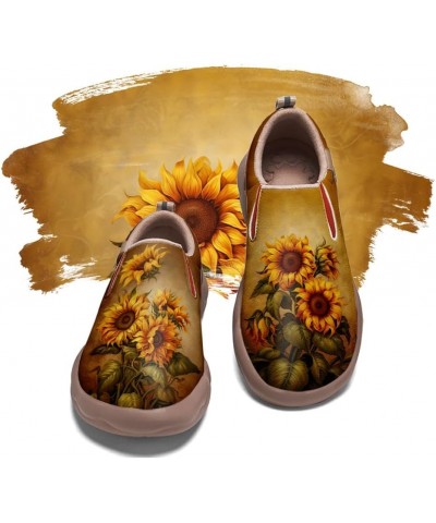 Walking Shoes for Women Slip Ons Casual Leather Loafers Comfortable Art Painted Travel Sneaker Sunflowers Sunflowers-27 $35.5...