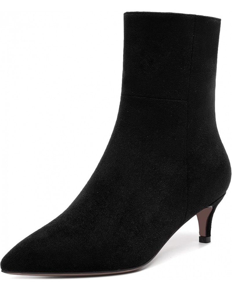 Womens Dating Fashion Pointed Toe Side Zipper Suede Fall and Winter Kitten Low Heel Ankle High Boots 2 Inch Black $40.95 Boots