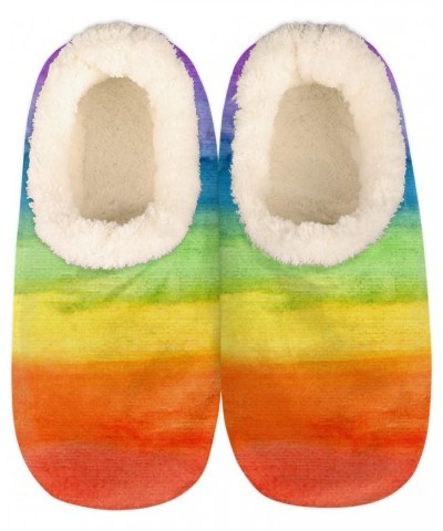 Rainbow Stripes Women Closed Back House Slippers, Multicolor Stripes Womens Mens Winter Indoor Slippers, Soft Cozy Warm Fuzzy...