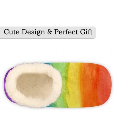 Rainbow Stripes Women Closed Back House Slippers, Multicolor Stripes Womens Mens Winter Indoor Slippers, Soft Cozy Warm Fuzzy...