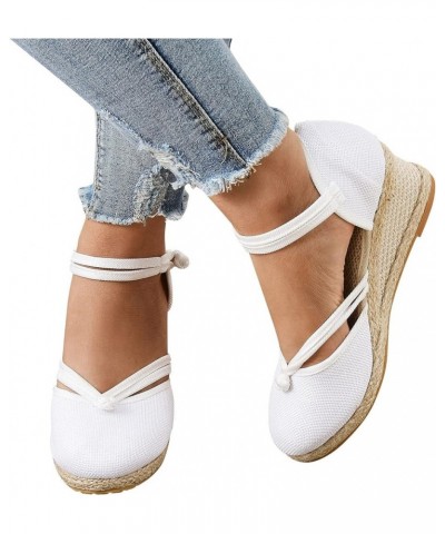 Womens Sandals, Linen Woven Wedge Sandals Women's Summer Dressy Thick Heel Sandals Thick Sole Closed Toe Casual Sandals Ankle...