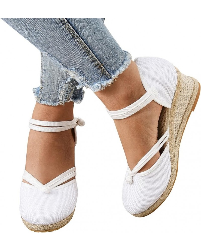 Womens Sandals, Linen Woven Wedge Sandals Women's Summer Dressy Thick Heel Sandals Thick Sole Closed Toe Casual Sandals Ankle...