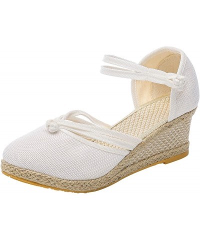 Womens Sandals, Linen Woven Wedge Sandals Women's Summer Dressy Thick Heel Sandals Thick Sole Closed Toe Casual Sandals Ankle...