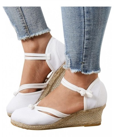 Womens Sandals, Linen Woven Wedge Sandals Women's Summer Dressy Thick Heel Sandals Thick Sole Closed Toe Casual Sandals Ankle...