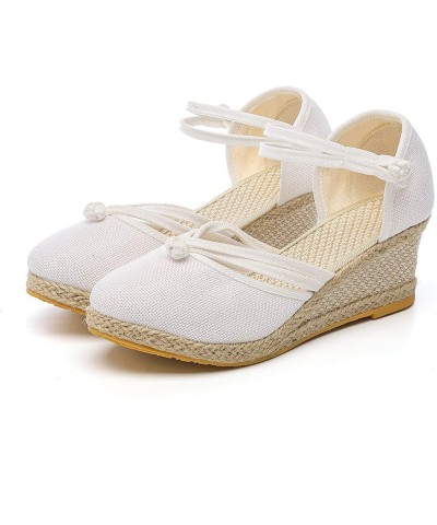 Womens Sandals, Linen Woven Wedge Sandals Women's Summer Dressy Thick Heel Sandals Thick Sole Closed Toe Casual Sandals Ankle...