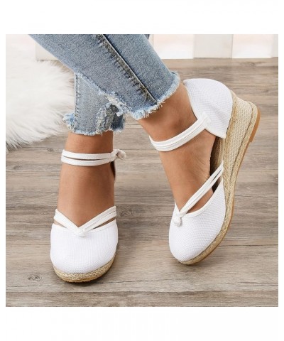 Womens Sandals, Linen Woven Wedge Sandals Women's Summer Dressy Thick Heel Sandals Thick Sole Closed Toe Casual Sandals Ankle...