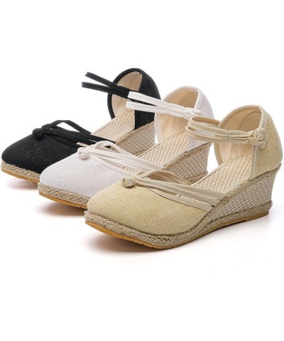 Womens Sandals, Linen Woven Wedge Sandals Women's Summer Dressy Thick Heel Sandals Thick Sole Closed Toe Casual Sandals Ankle...