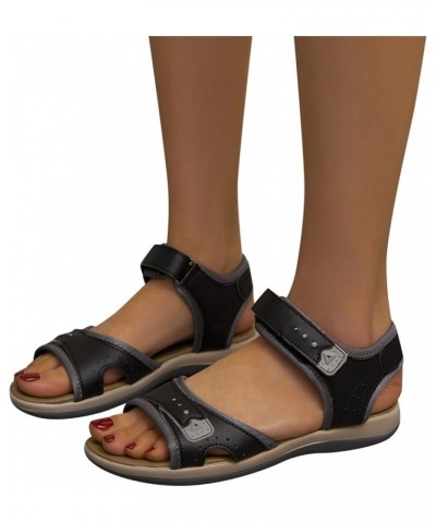 Roman Beach Thong Shoes, Women's Summer Strappy Flat Sandals, Adjustable Casual Sandal with Open Toe Black $14.98 Sandals