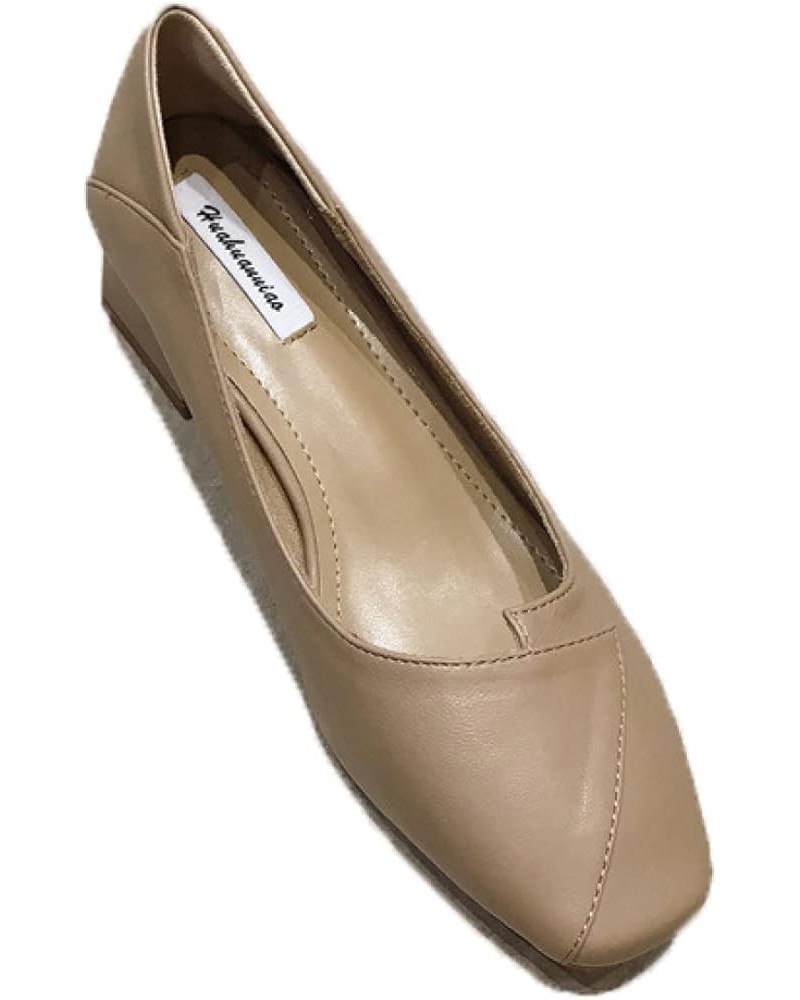 Women's Fashion Slip on Pumps Comfort Square Toe Chunky Mid Heel Working Ladies Shoes Soft Faux Leather Pumps Khaki $23.97 Pumps