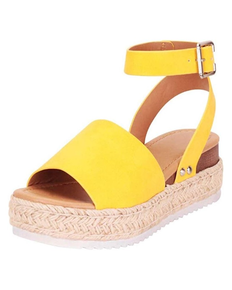 Sandals for Women Dressy Summer Elegantes Women Beach Sandals Cute Open Toe Ankle Strap Espadrille Platform Shoes D6-yellow $...