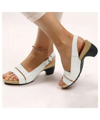 Wedge Sandal for Women Ankle Strap Chunky Heel Arch Support Fish Mouth Toe Platform Shoes Cushion Open Lightweight Comfort B2...