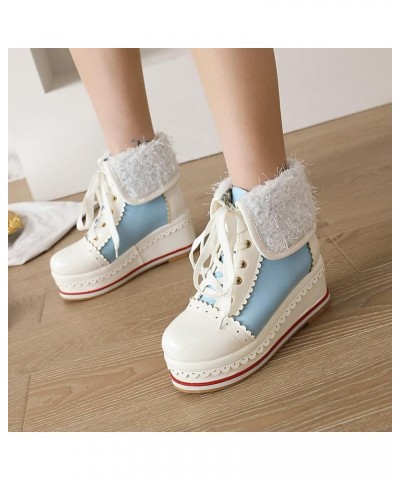 Women Round Toe Platform Lace Up Ankle Cuff Boots Sweet Blue 2 $34.16 Boots