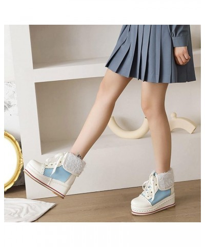 Women Round Toe Platform Lace Up Ankle Cuff Boots Sweet Blue 2 $34.16 Boots