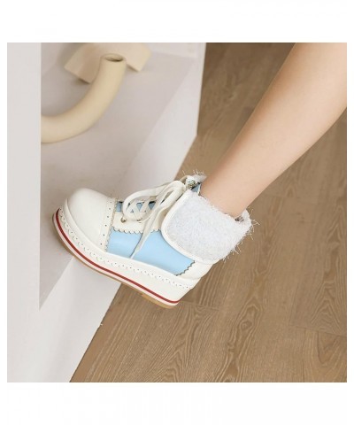 Women Round Toe Platform Lace Up Ankle Cuff Boots Sweet Blue 2 $34.16 Boots