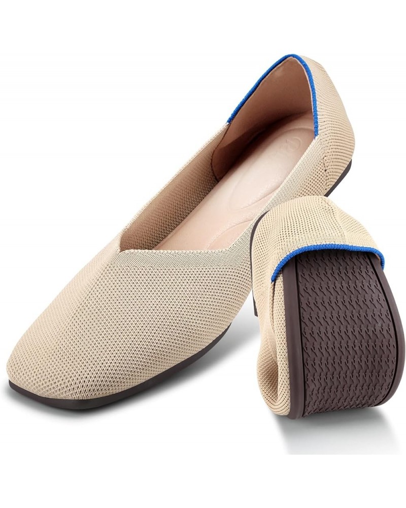 Women's Ballet Flats Foldable Knit Loafer Comfort Slip On Flat for Women Classic Softable Dress Shoes Square_beige $11.01 Flats