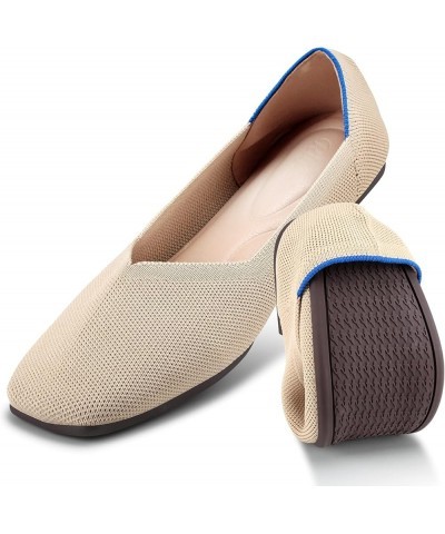 Women's Ballet Flats Foldable Knit Loafer Comfort Slip On Flat for Women Classic Softable Dress Shoes Square_beige $11.01 Flats