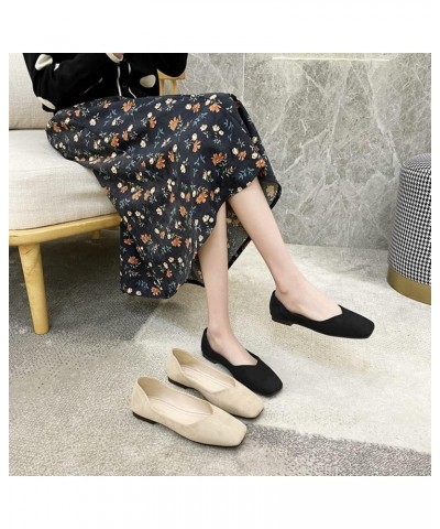 Women's Ballet Flats Foldable Knit Loafer Comfort Slip On Flat for Women Classic Softable Dress Shoes Square_beige $11.01 Flats