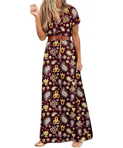 Summer Dresses for Women Sexy Split Maxi Dress High Waist Dress Printed Short Sleeve Casual Wrap V Neck Work Dress Wine $10.6...