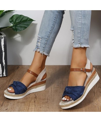 Women's Elastic Strappy Toe Post Ankle Strap Summer Buckle Sandals Athletic Yoga Mat Slip-on Shoes 104-htrns-g-blue $15.55 Sa...