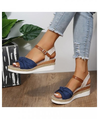 Women's Elastic Strappy Toe Post Ankle Strap Summer Buckle Sandals Athletic Yoga Mat Slip-on Shoes 104-htrns-g-blue $15.55 Sa...