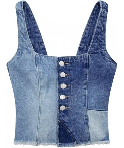 Camisole with Lace Trim Short Slim Fit Strap Style Denim Vest Top Top Women Cotton Blue-d - Womens Denim Vest Sleeveless $11....