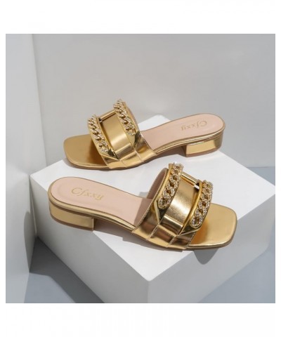 Womens Square Toe Stiletto, Women's Low Block Heels Chunky Sandals Ankle Strap Wedding Dress Pump Shoes B-gold $15.05 Sandals