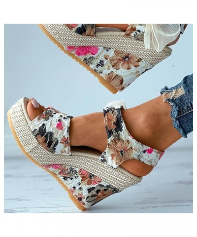 Womens Sandals Wedge Womens Espadrilles Wedges Sandals Floral Bowknot Lace Up Summer Wedge Platform Sandals Hot Pink $13.11 O...