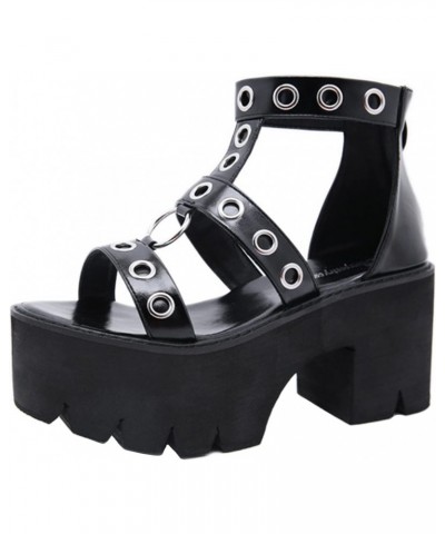 8CM Black Sandals Women Open Toe Platform Heels Buckle Strap Open-Back High Heel Ankle Sandals,Black,7 $26.92 Sandals