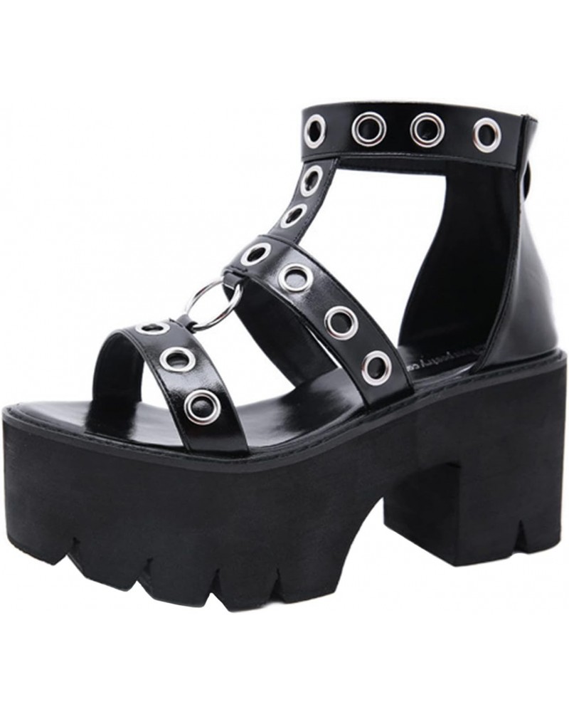 8CM Black Sandals Women Open Toe Platform Heels Buckle Strap Open-Back High Heel Ankle Sandals,Black,7 $26.92 Sandals