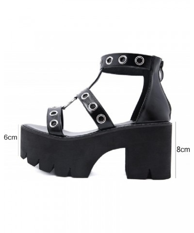 8CM Black Sandals Women Open Toe Platform Heels Buckle Strap Open-Back High Heel Ankle Sandals,Black,7 $26.92 Sandals