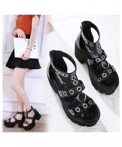 8CM Black Sandals Women Open Toe Platform Heels Buckle Strap Open-Back High Heel Ankle Sandals,Black,7 $26.92 Sandals