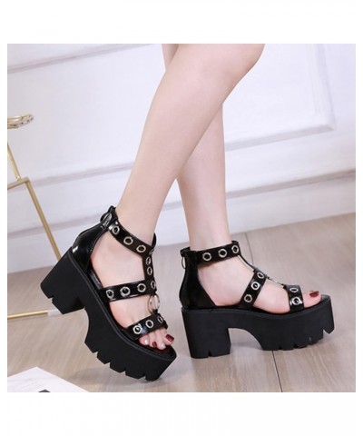 8CM Black Sandals Women Open Toe Platform Heels Buckle Strap Open-Back High Heel Ankle Sandals,Black,7 $26.92 Sandals