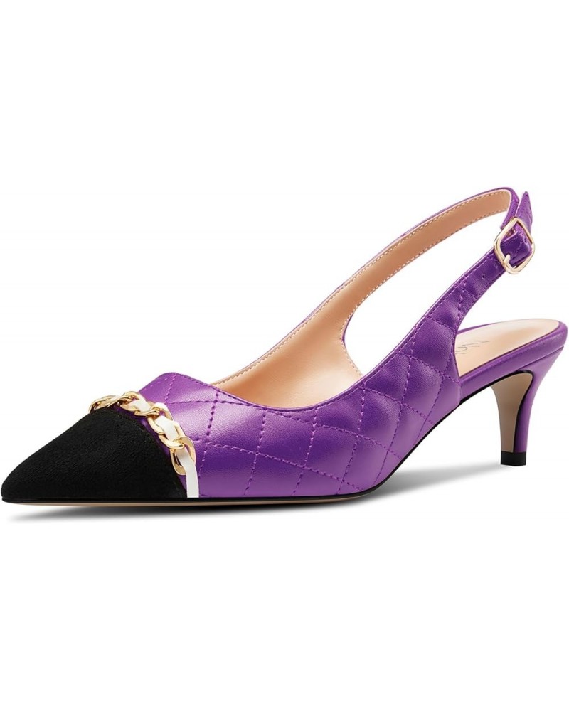 Womens Mid Heel Pointed Cap Toe Slingback Metal Chain Pumps Patchwork Prom Casual Dress Shoes 2.0 Inches Heels Purple $38.06 ...