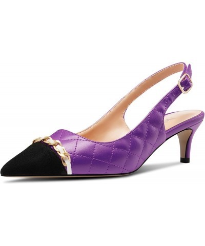 Womens Mid Heel Pointed Cap Toe Slingback Metal Chain Pumps Patchwork Prom Casual Dress Shoes 2.0 Inches Heels Purple $38.06 ...