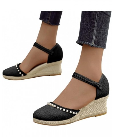 Wedge Sandals for Women Casual Summer Women's Closed Toe Women's Platform Sandals Hollow Out Buckle Ankle Strap Espadrilles W...