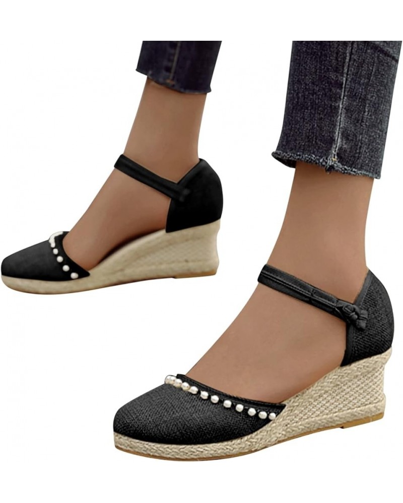 Wedge Sandals for Women Casual Summer Women's Closed Toe Women's Platform Sandals Hollow Out Buckle Ankle Strap Espadrilles W...