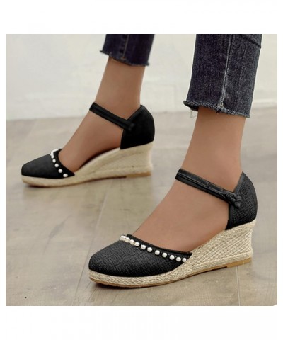 Wedge Sandals for Women Casual Summer Women's Closed Toe Women's Platform Sandals Hollow Out Buckle Ankle Strap Espadrilles W...