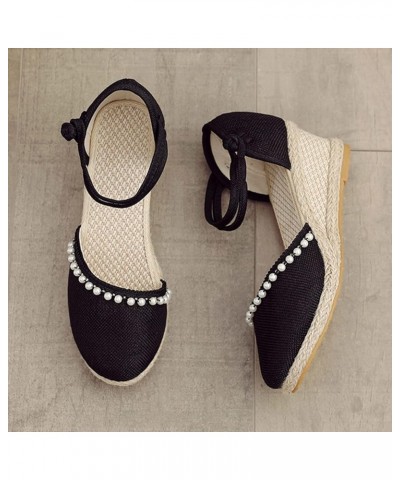 Wedge Sandals for Women Casual Summer Women's Closed Toe Women's Platform Sandals Hollow Out Buckle Ankle Strap Espadrilles W...