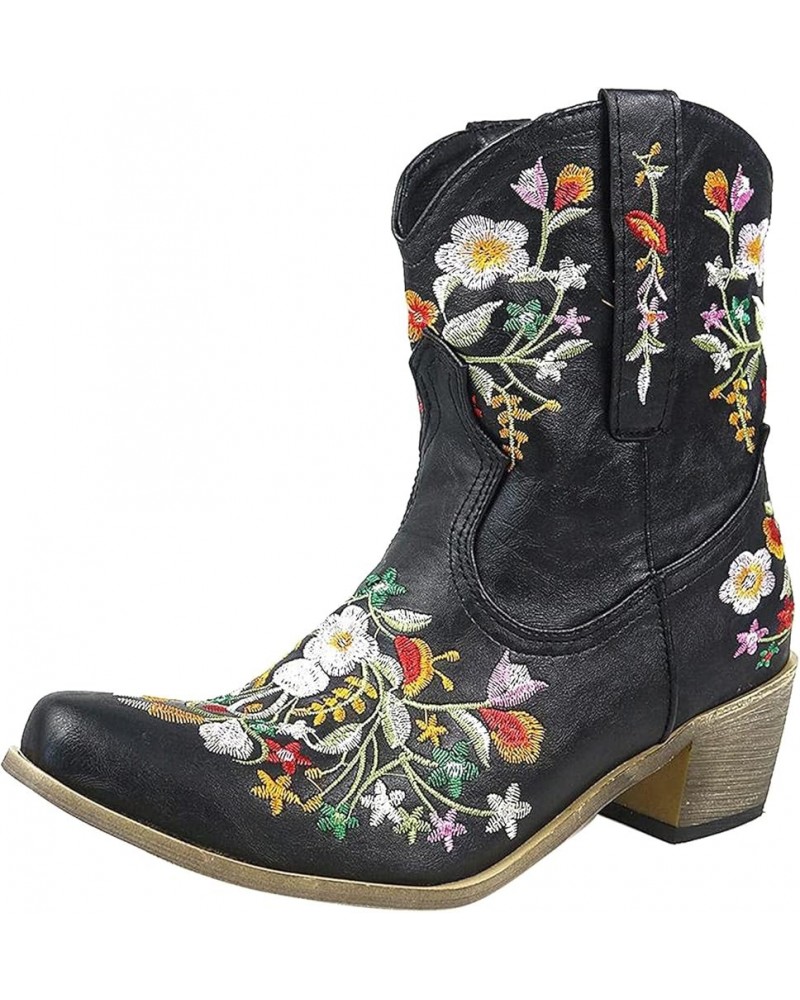 Cowboy Boots for Women 2022 Western Cowgirl Ankle Booties Vintage Embroidered Pull On Knee High Wide Calf Heeled Boot Dhufhdi...