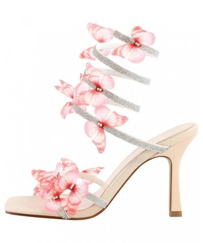 Women's Rhinestone Stiletto Heeled Sandals Ankle Wrap Square Toe Flowers Slip on Wedding High Heels Pink $33.99 Sandals